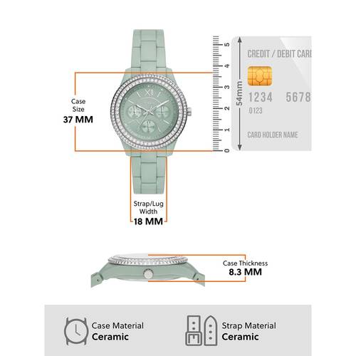 Fossil Stella ES5152 Green Resin Crystal Bezel Chronograph Watch Fossil Stella Analog Green Dial Women main image 3