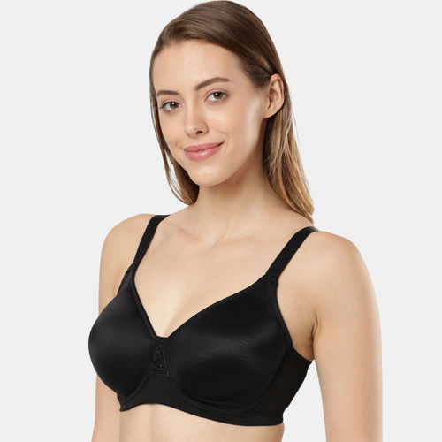 Women's Under-Wired Non-Padded Soft Touch Microfiber Elastane Full Coverage  Minimizer Bra with Broad Wings - Black