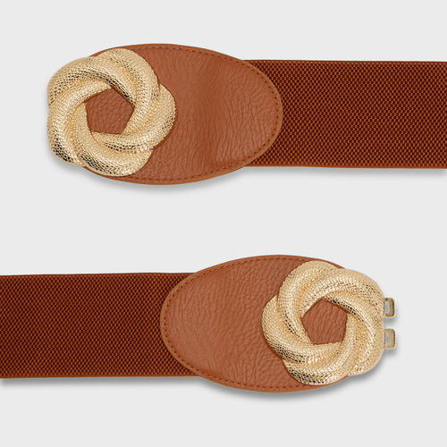 Twenty Dresses by Nykaa Fashion Women's Tan Flower Shape Spiral Buckles  Broad Elasticated Belt
