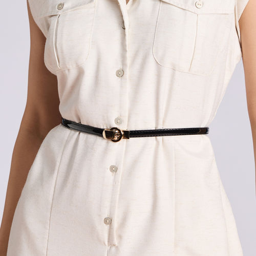 Twenty Dresses by Nykaa Fashion Women's Black Artificial Patent Leather  Gold Lock Slim Belt