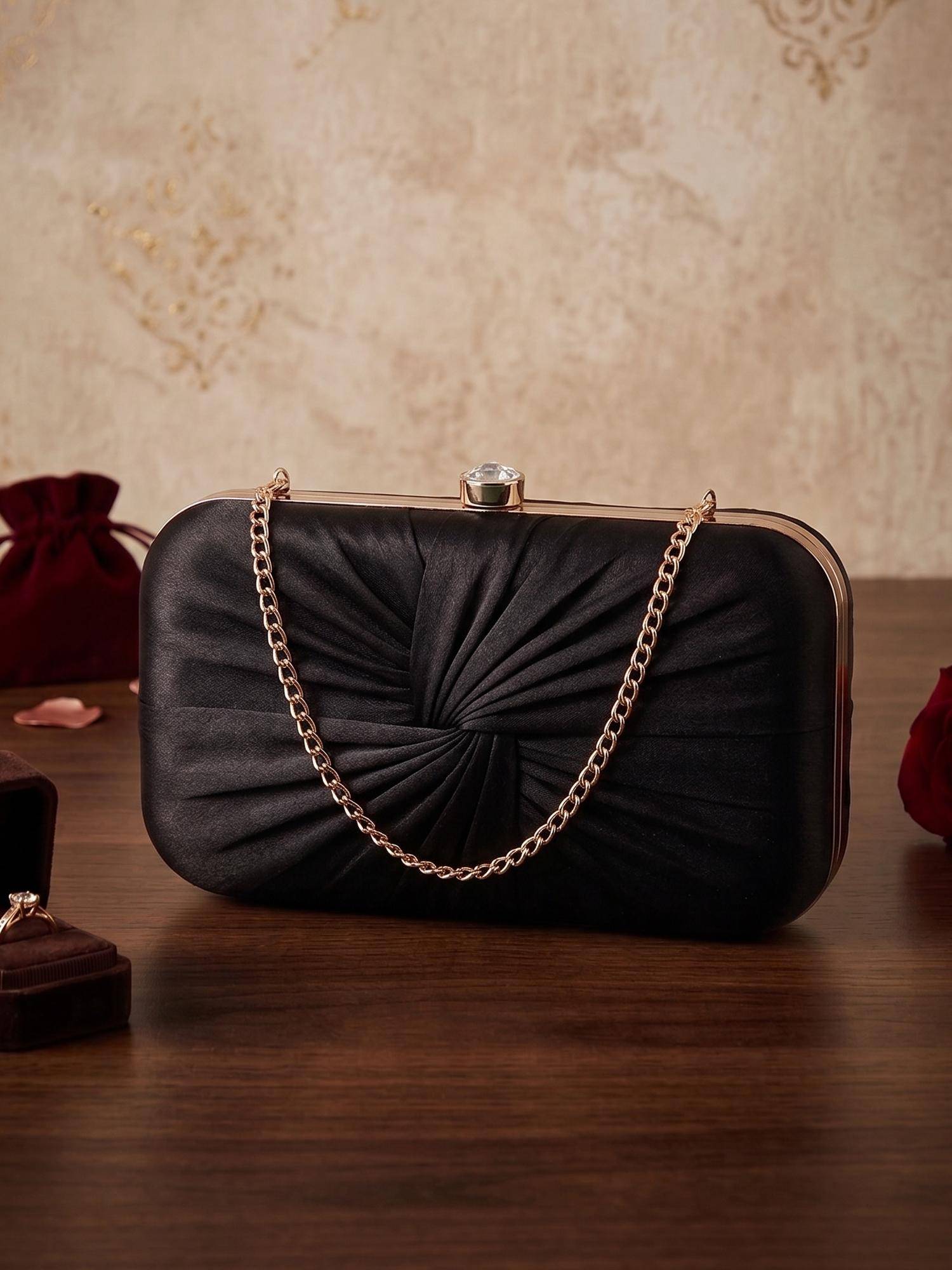 ESBEDA Womens Black Luxe Radiant Pleat Clutch with Detachable Strap (S)