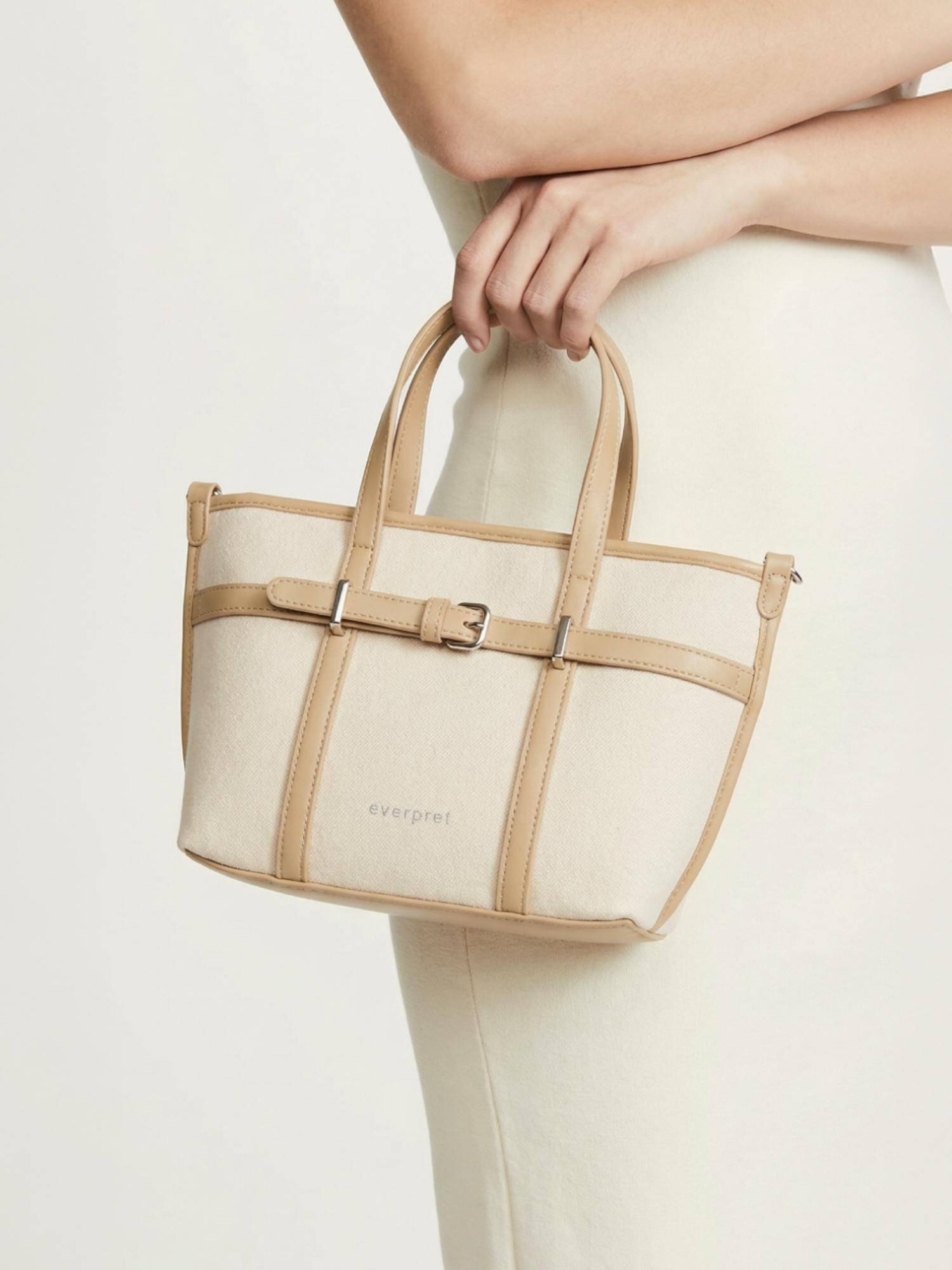 Everpret Beige Spacious Organized Interior Celeste Satchel Bag with Detachable Strap