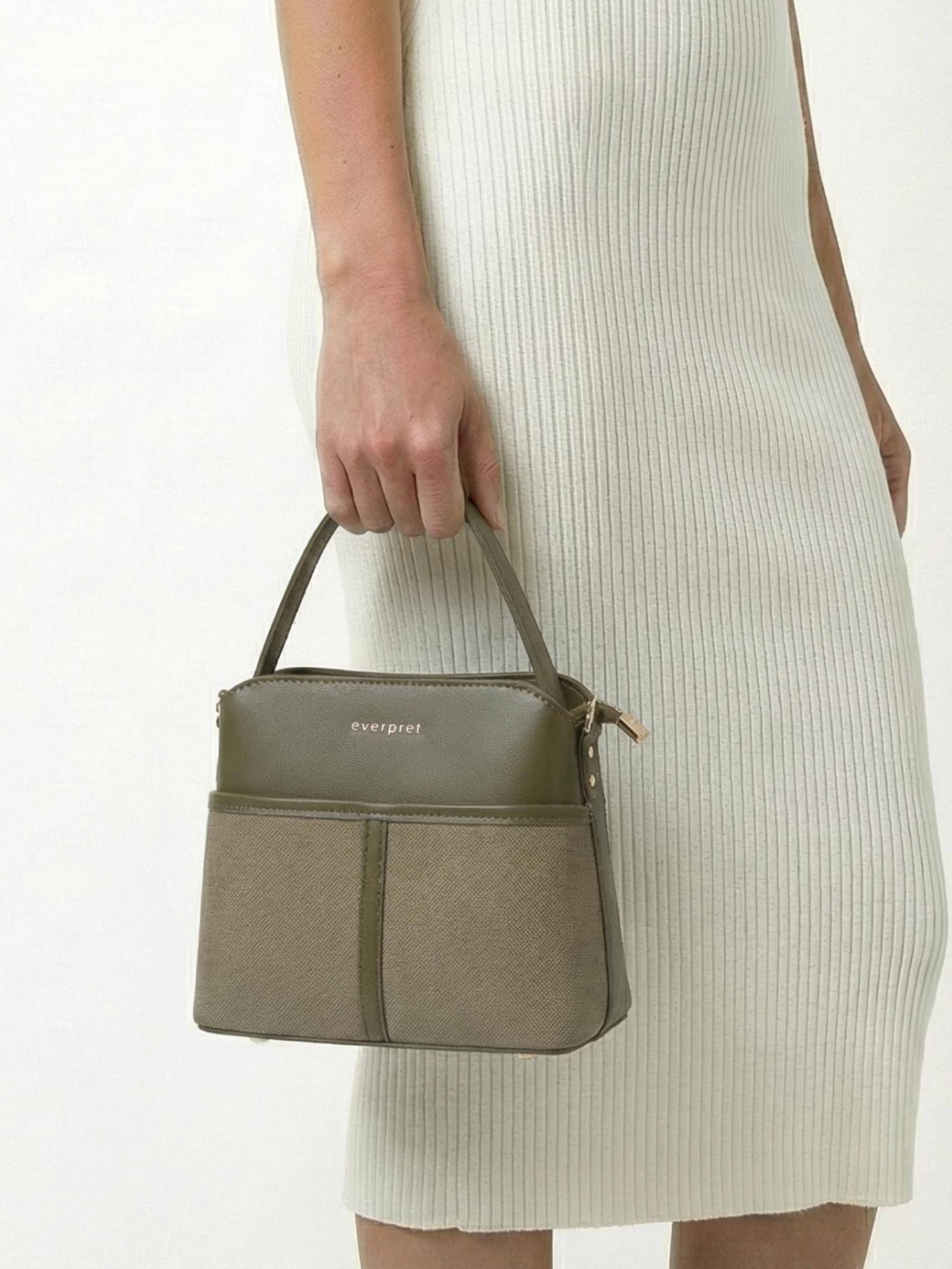 Everpret Green Smart Organization Soline Compact Satchel Bag with Detachable Strap