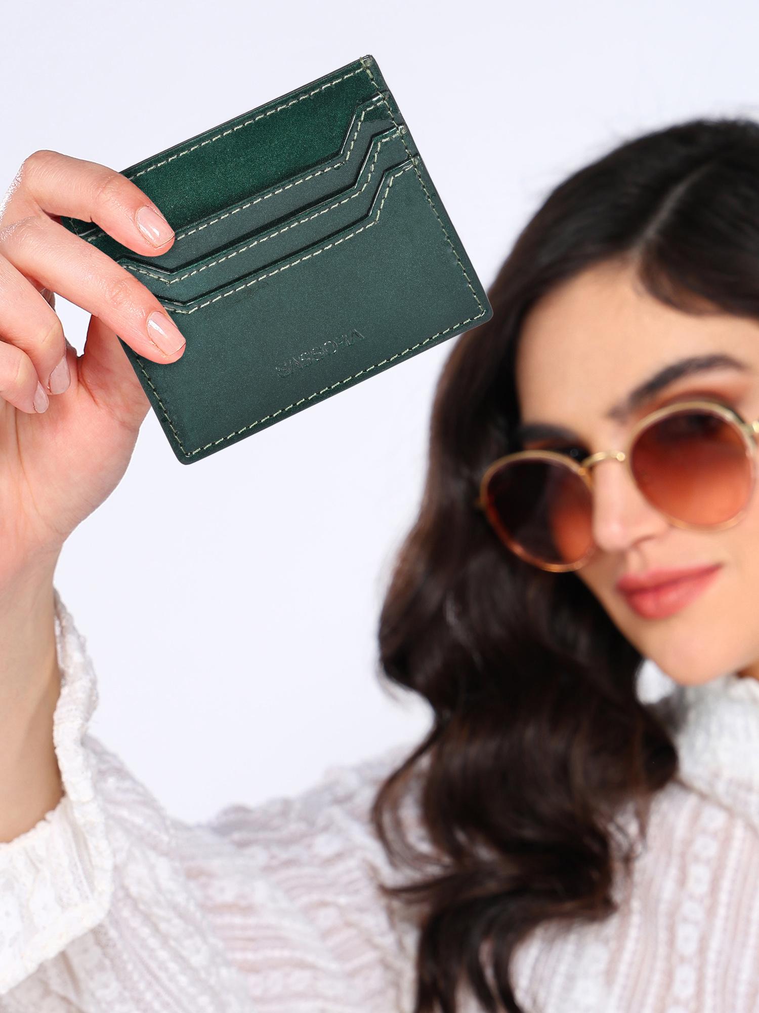 Buy Sassora Unisex Green Premium Patent Leather RFID Protected