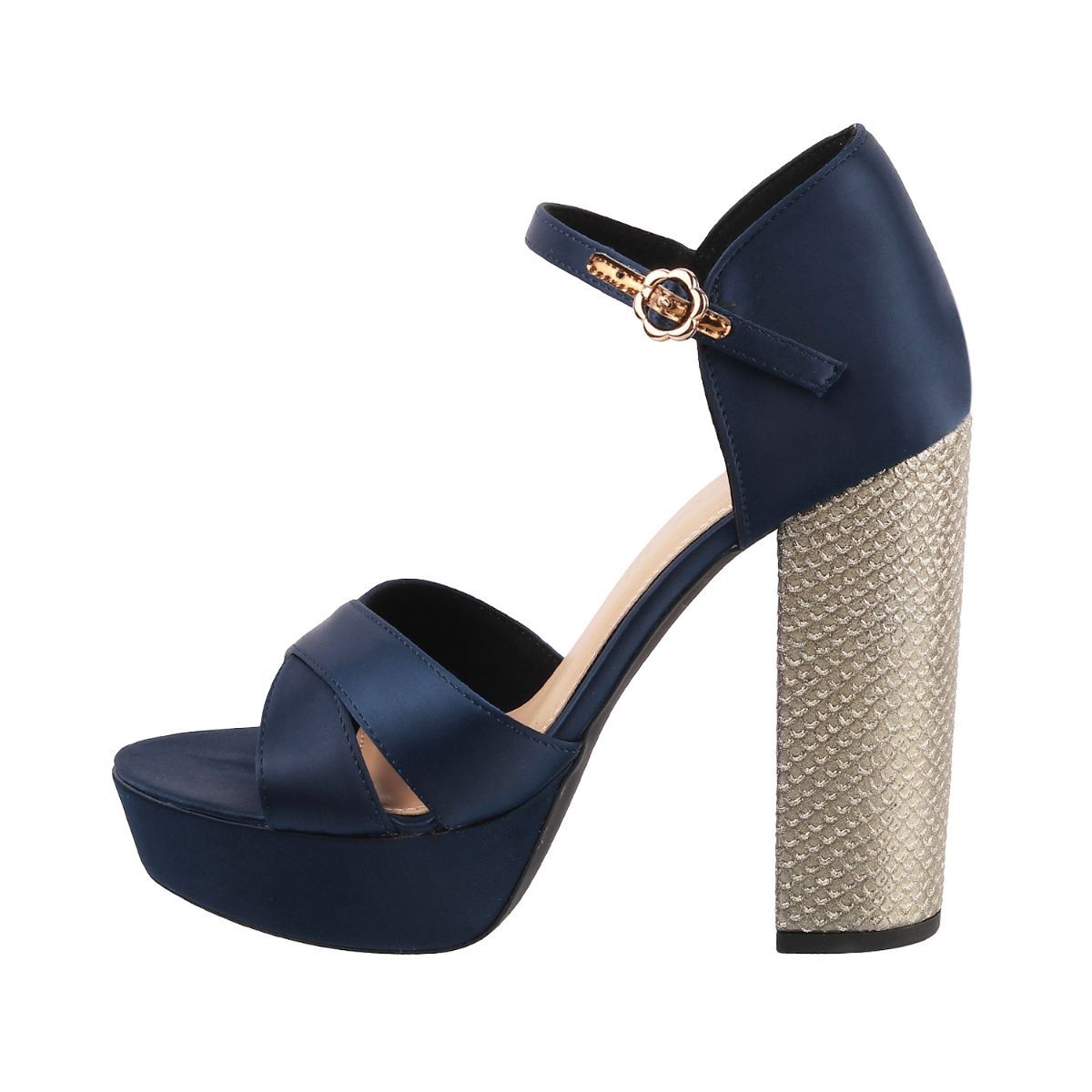 CATWALK Embellished Heel Navy Blue Sandals: Buy CATWALK Embellished ...