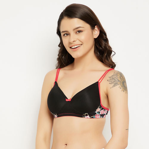 Buy Clovia Polyamide Printed Padded Full Cup Wire Free Push-Up Bra - Black  Online