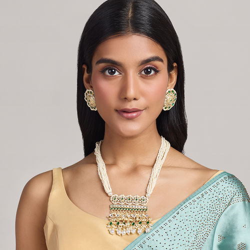Buy Azai by Nykaa Fashion Green Pearl Heavy Pendant Necklace Round - Main Image