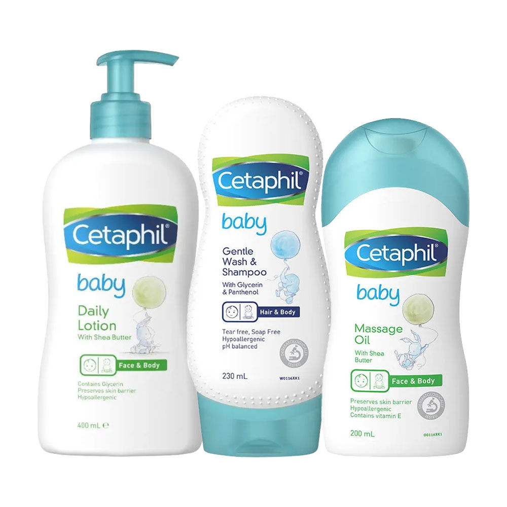 Cetaphil Daily Lotion+gentle Wash & Shampoo+ Massage Oil With Shea Butter