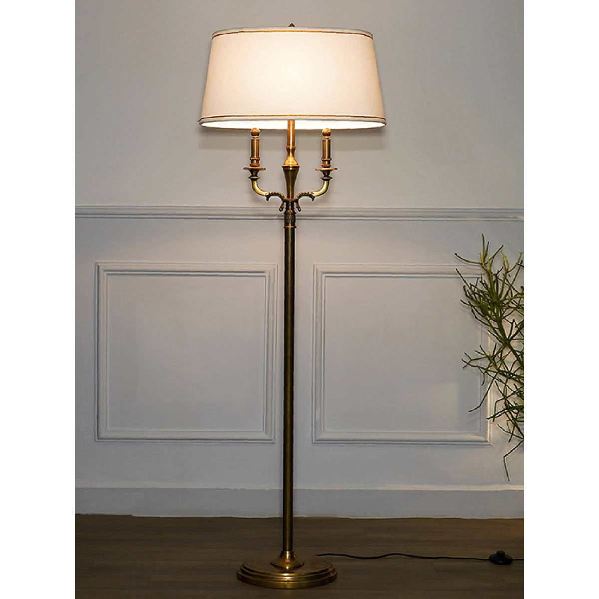 Buy Kapoor Lamp Shades Nixon Pure Brass Floor Lamp with White Cotton ...