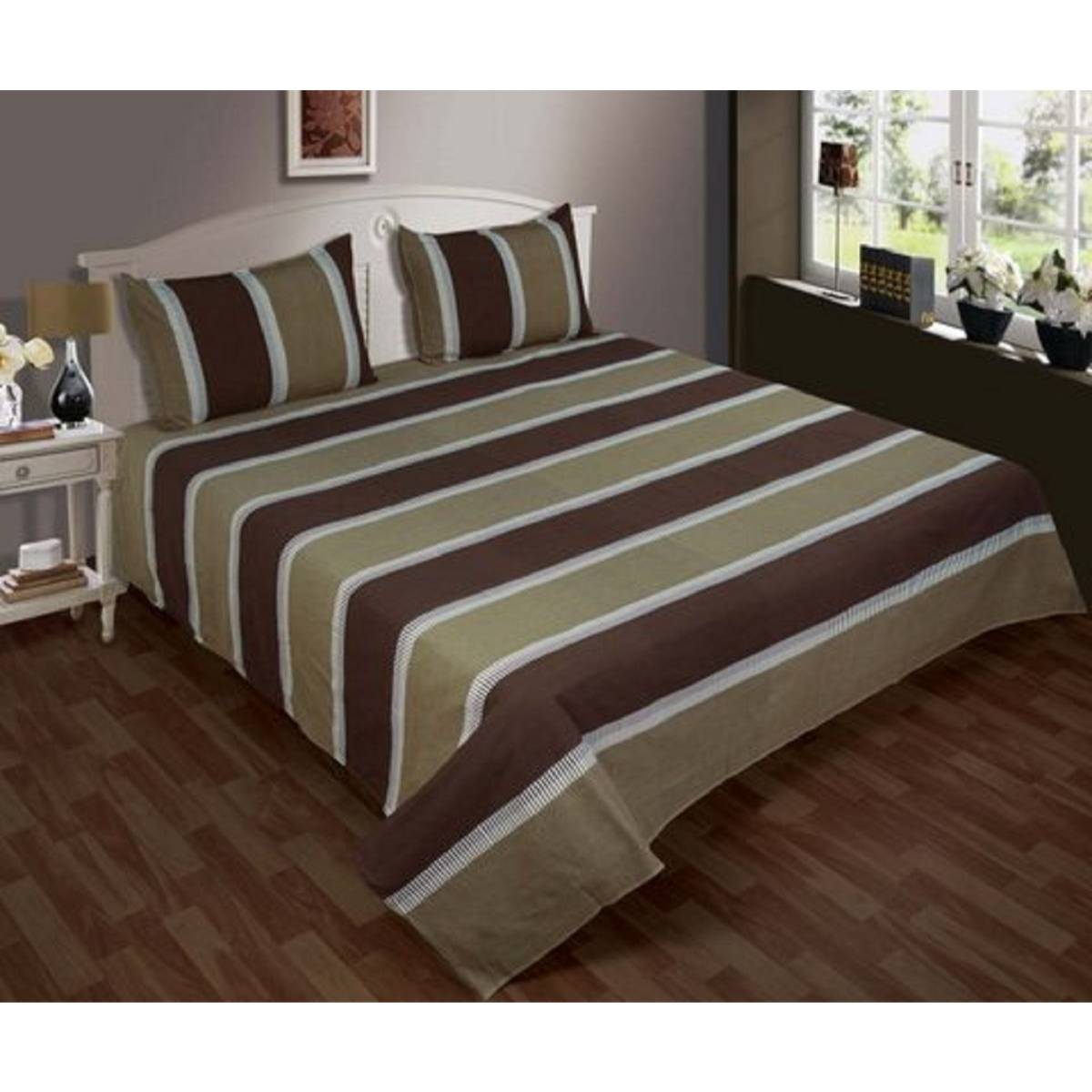 SHADES OF LIFE Cotton Double Bed-Sheet-Bed Cover (90"X100") With 2Pc Pillow Covers (25"X16")-Brown