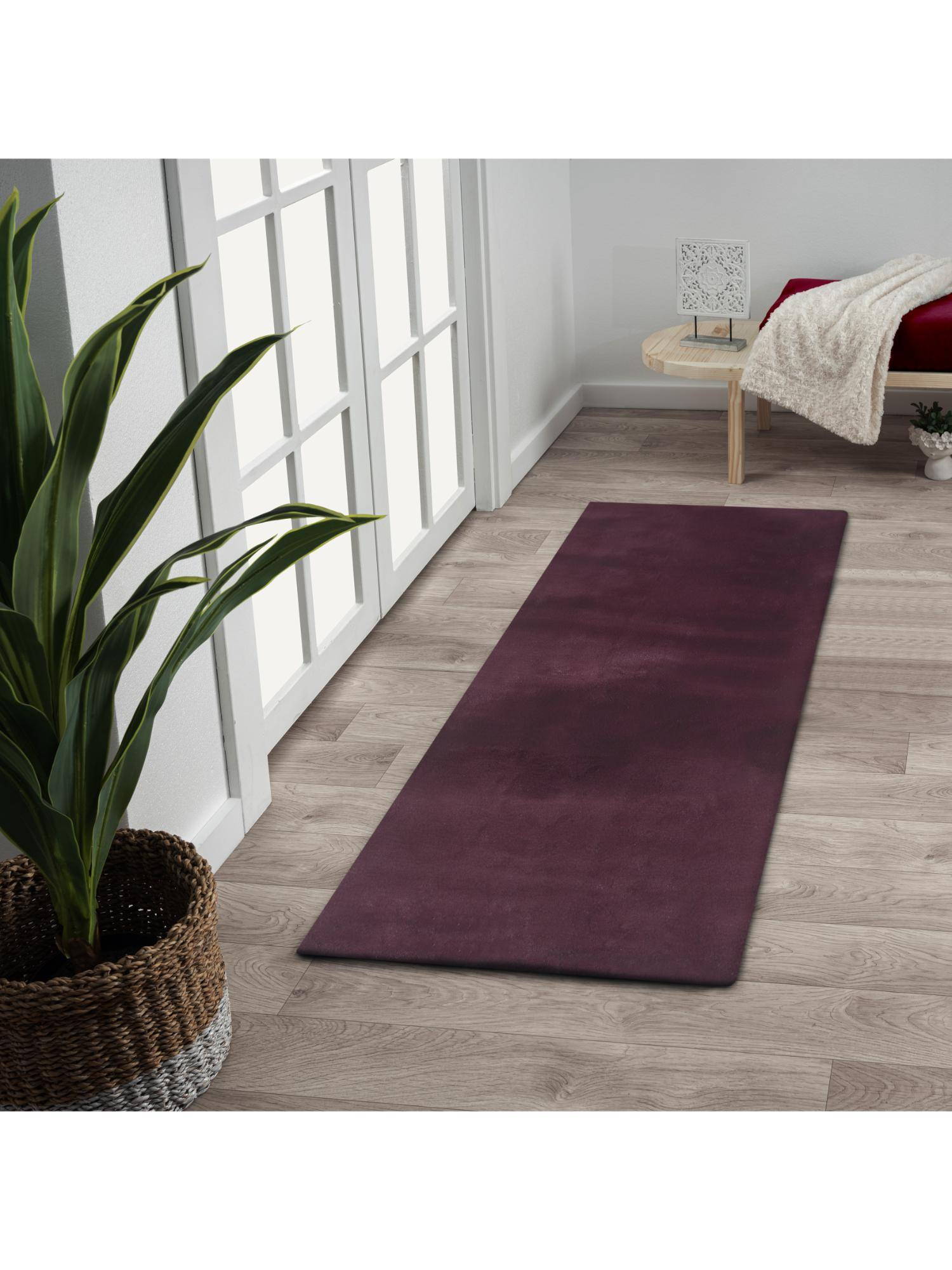 OBSESSIONS Solid Rabit Fur Bedside Runner - Maroon