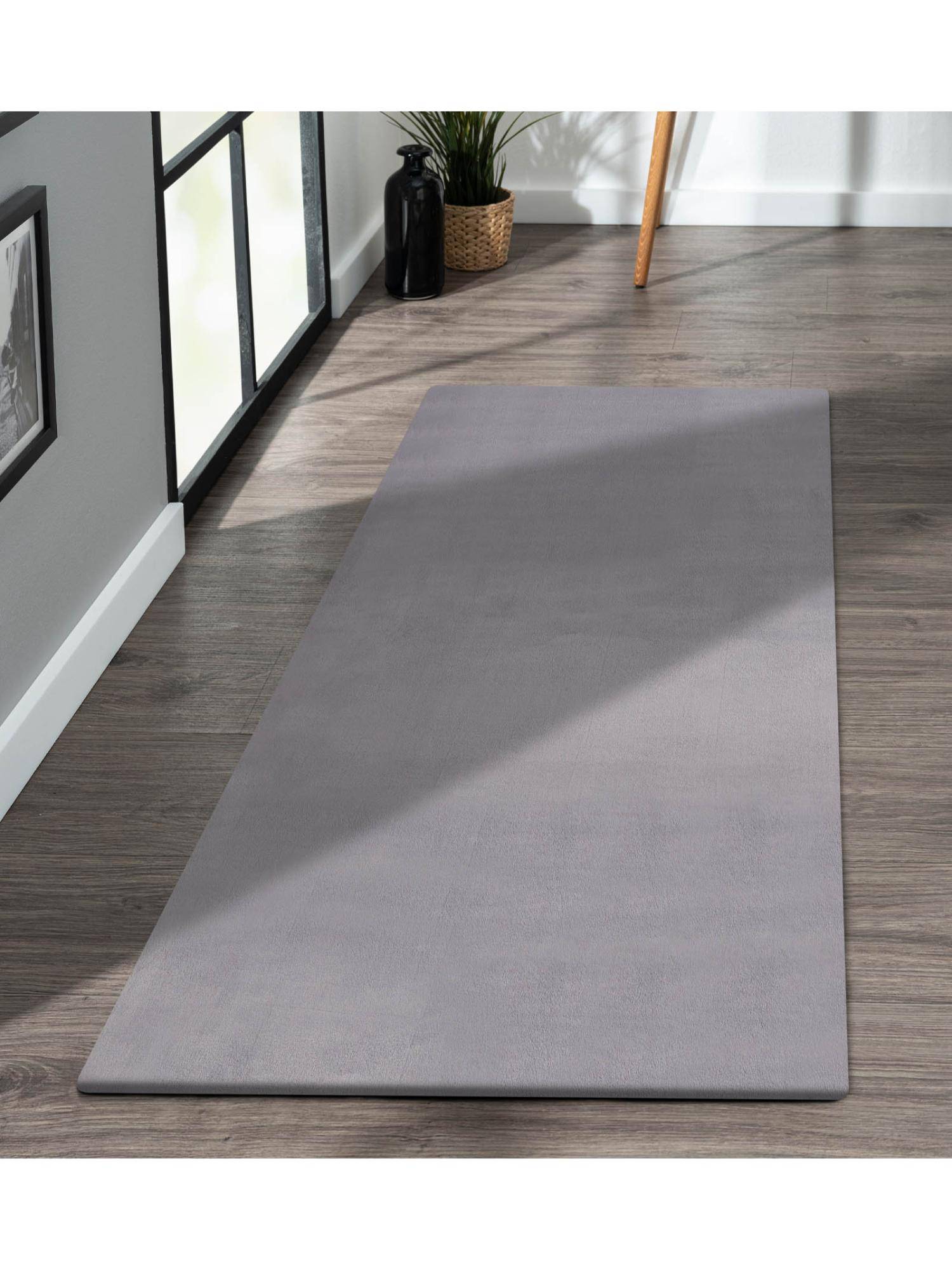 OBSESSIONS Solid Rabit Fur Bedside Runner - Grey