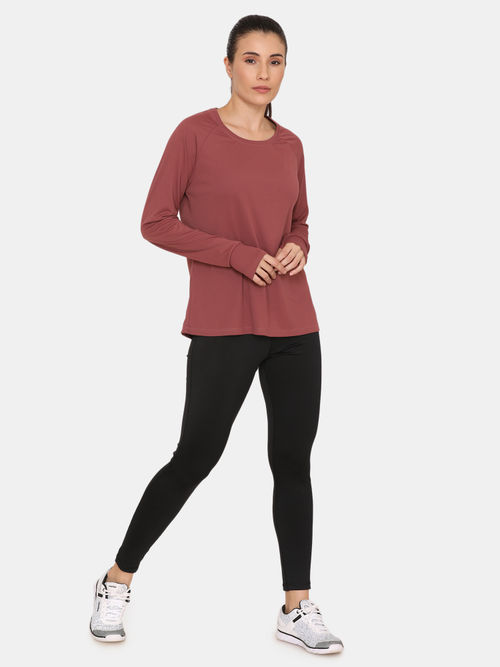 Buy Zivame Zelocity Full Sleeve T-Shirt With Thumbhole - Rose Brown (L)  Online