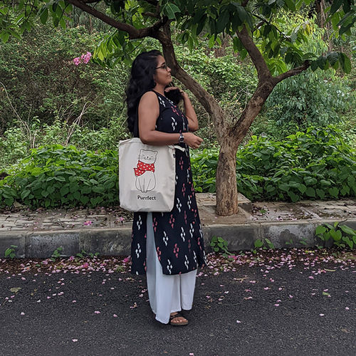 EcoRight White Purrfect Canvas Tote Bag with Zip