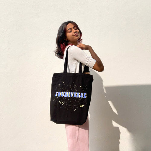 EcoRight Black Youniverse Canvas Tote Bag with Zip
