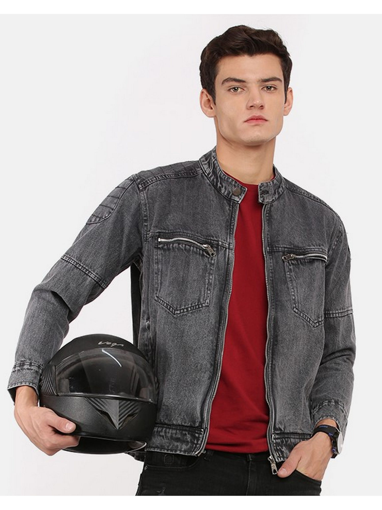 Buy Voxati Grey Men Denim Jacket Online