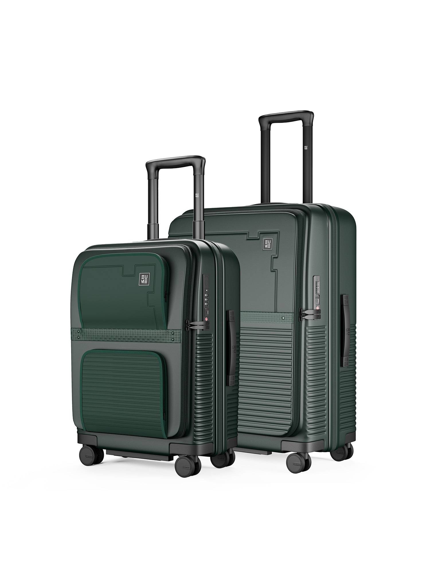 EUME Aerotop Top Open Polycarbonate Hard Trolley Bags - Pine Green (Pack of 2) (S/M)