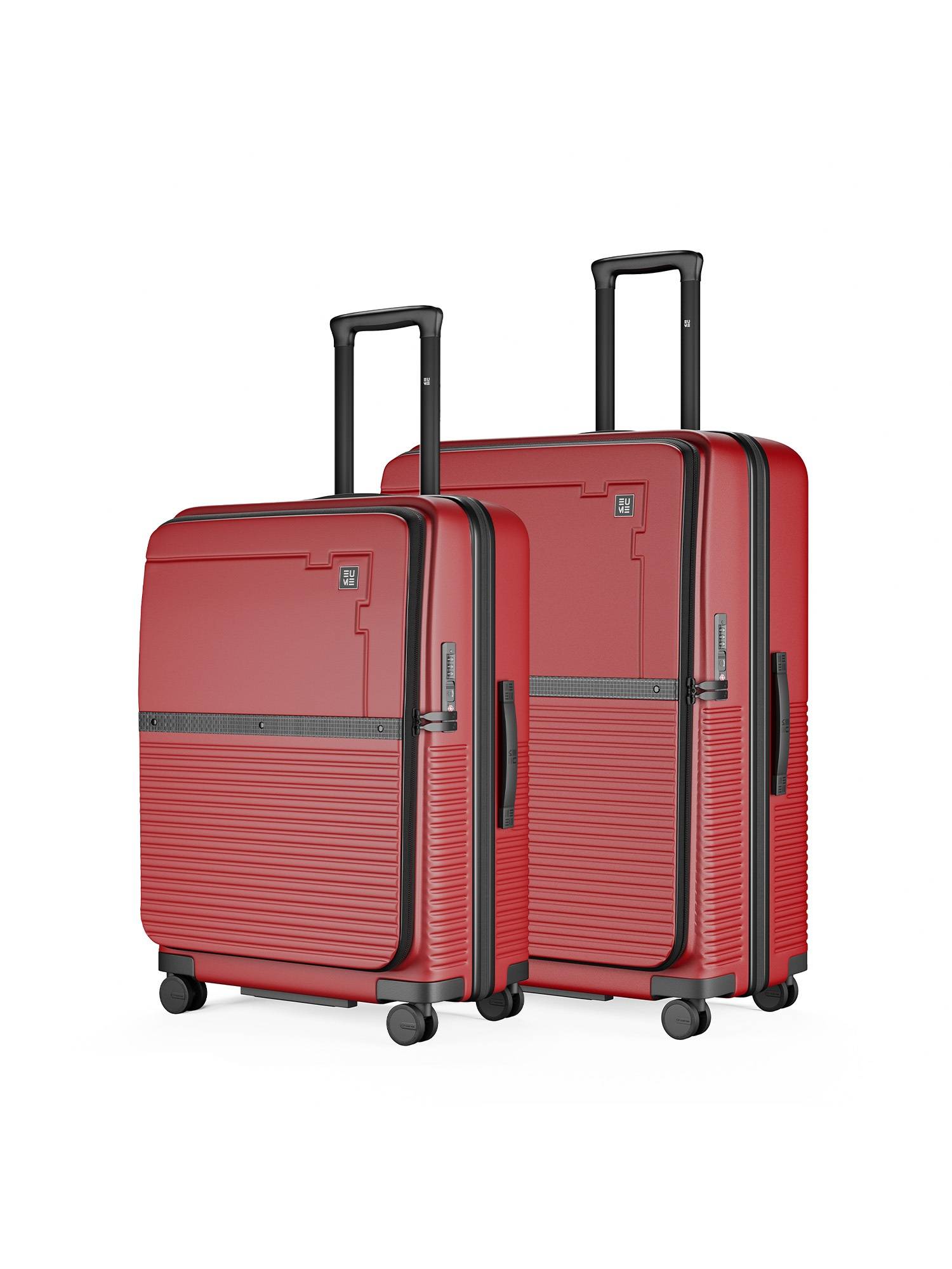 EUME Aerotop Top Open Polycarbonate Hard Trolley Bags - Carmine Red (Pack of 2) (M/L)