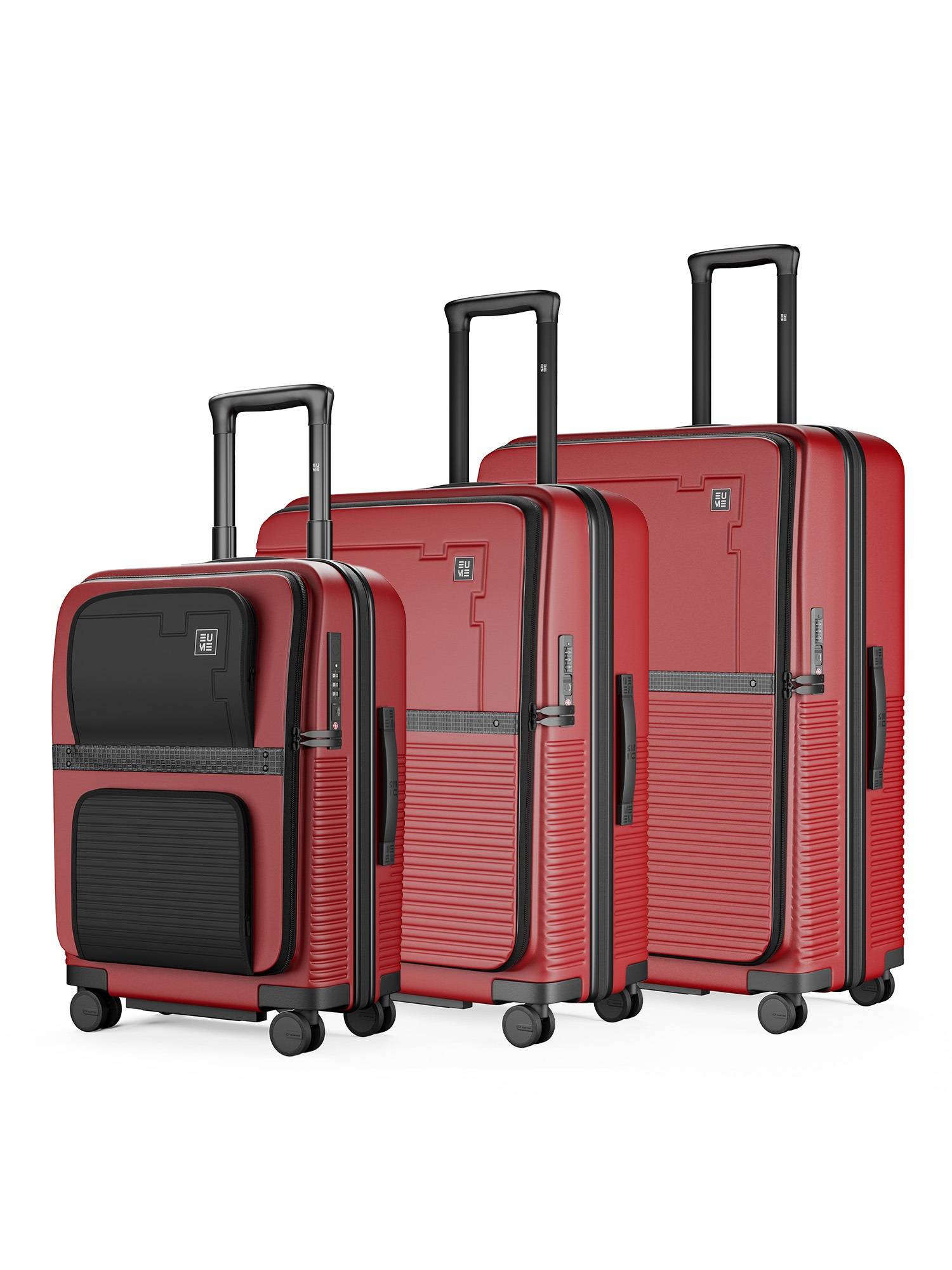 EUME Aerotop Top Open Polycarbonate Hard Trolley Bags - Carmine Red (Pack of 3) (S/M/L)