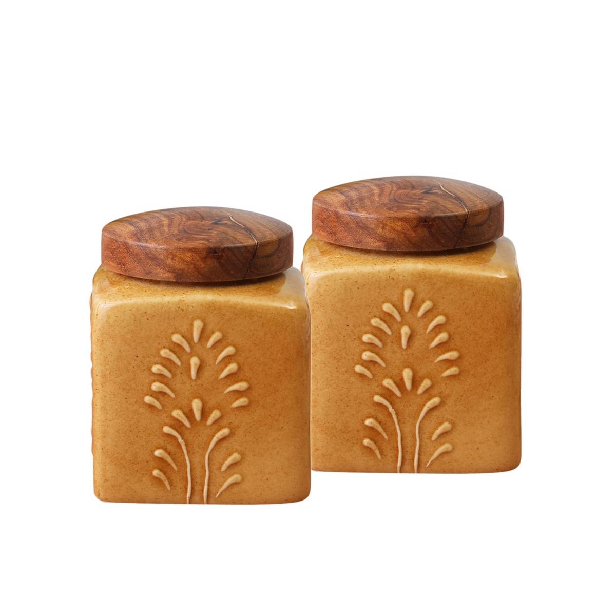 Buy VarEesha Gold Mustard Embossed Ceramic Square Chutney, Pickle Jars ...