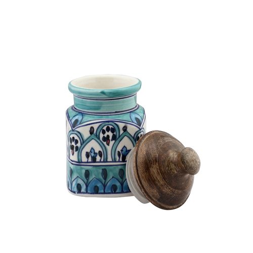 Buy VarEesha Hand Painted Sea Green Airtight Ceramic Jar with