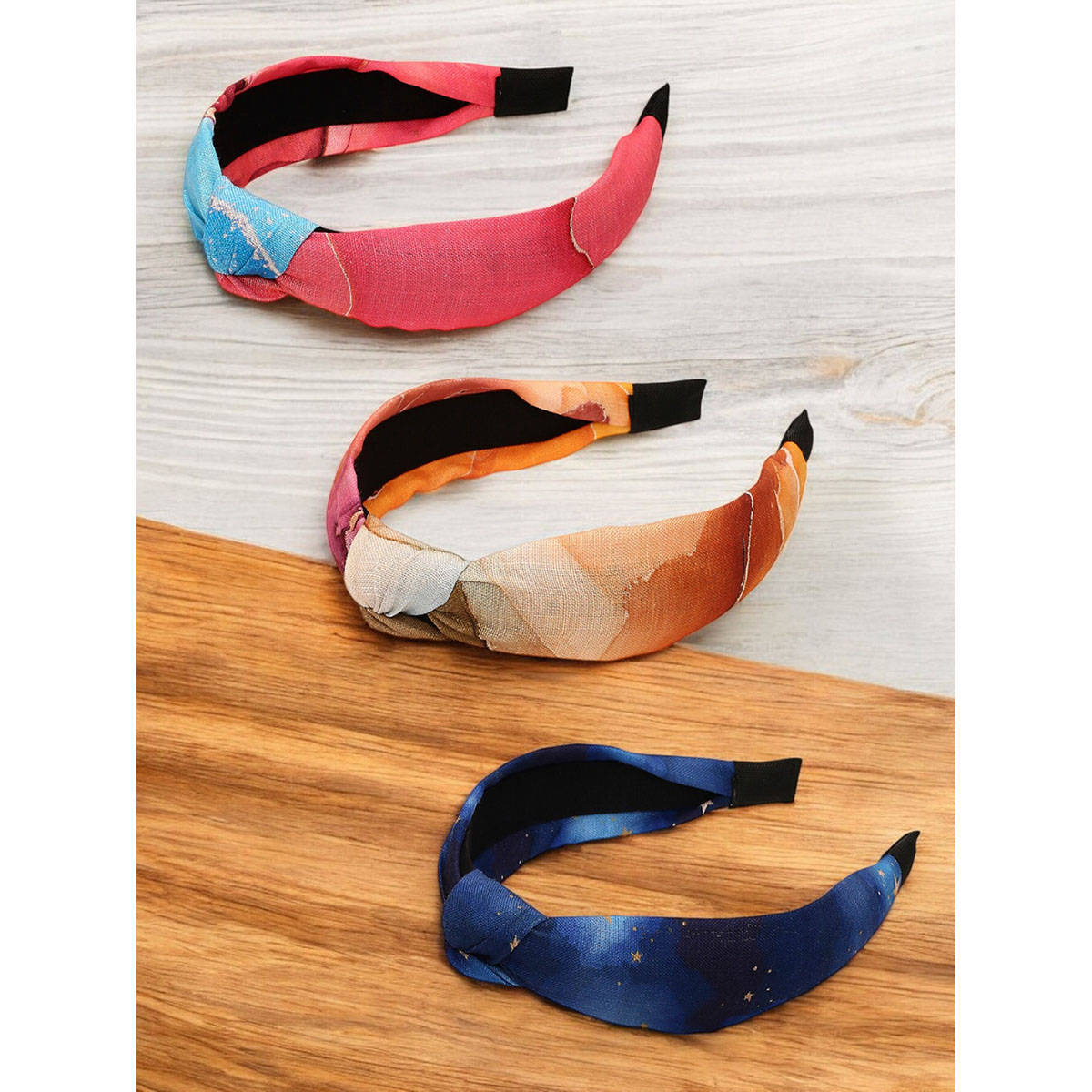OOMPH Multi-Color Galaxy Print Knotted Hair Band - Pack of 3