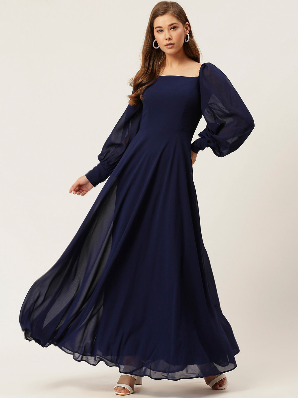 Buy Blue Long Shirt Dress With Belt Online - W for Woman