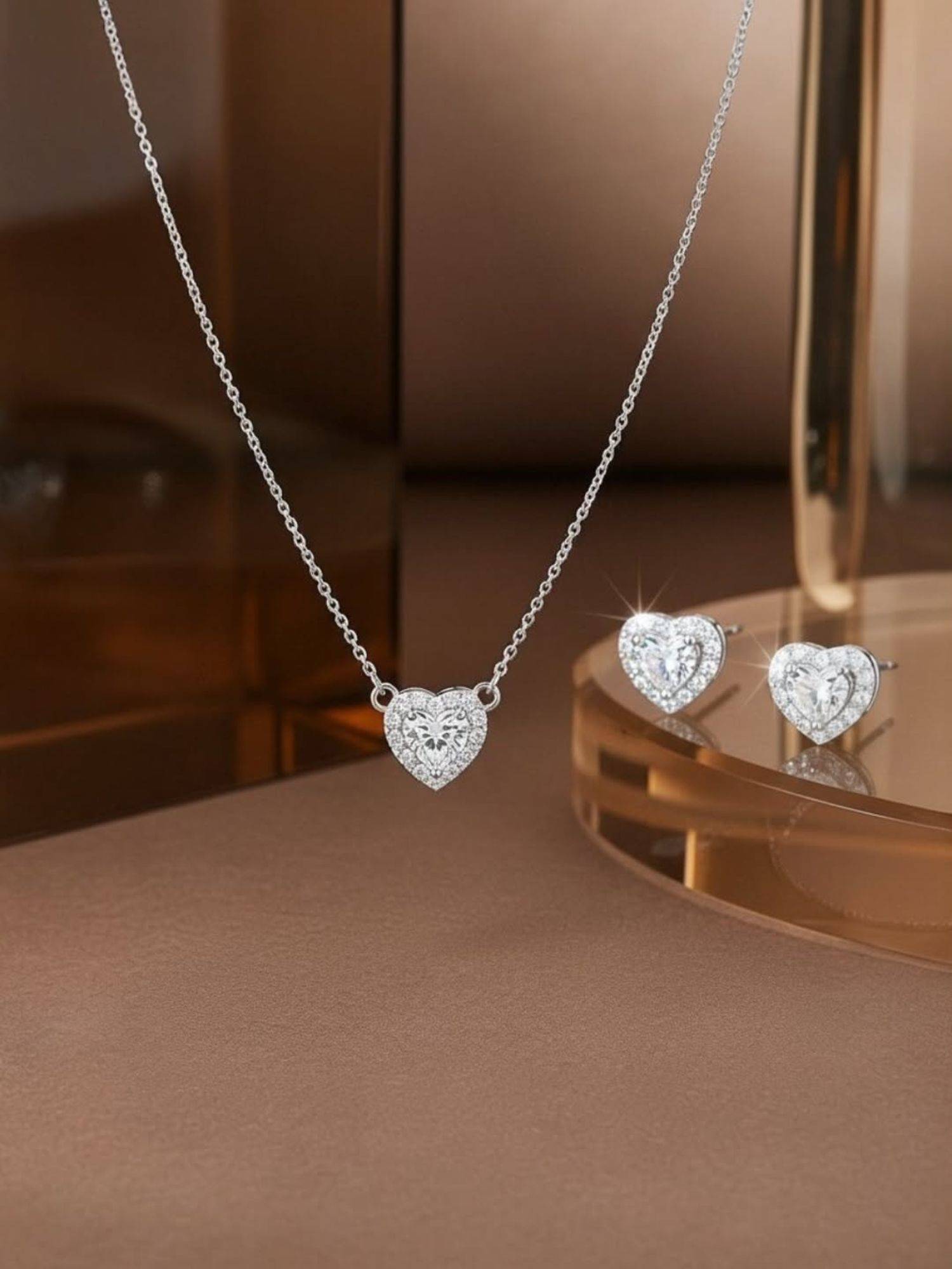LuxeVogue Eternal Heart 925 Silver Necklace and Earrings Set