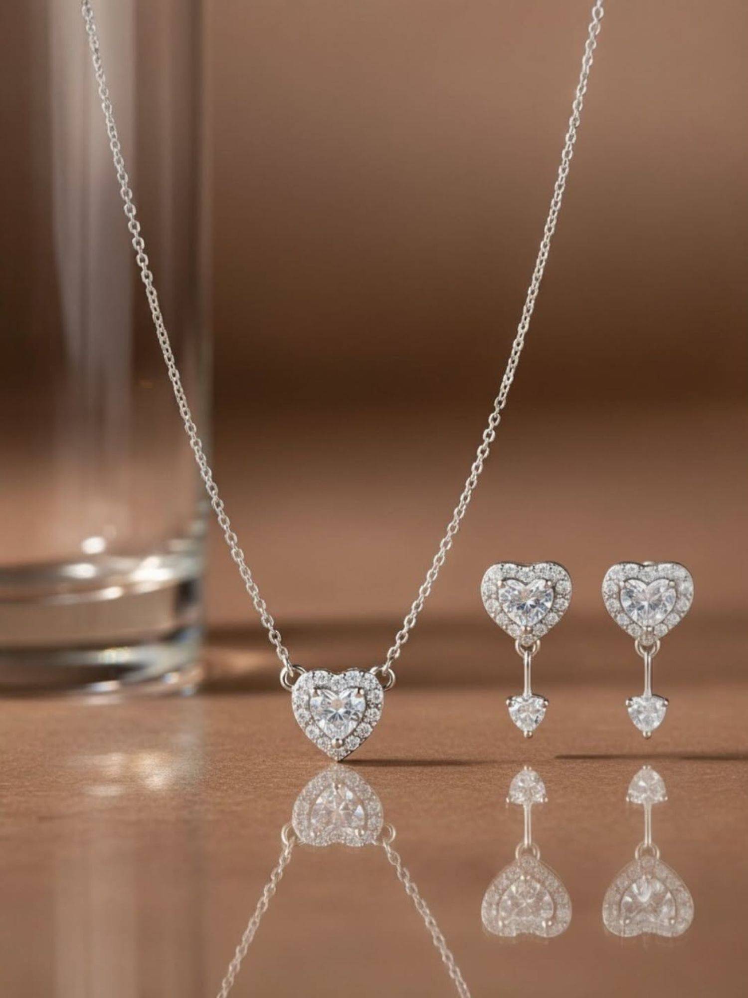 LuxeVogue Eternal Heart Drop Silver Jewelry Set