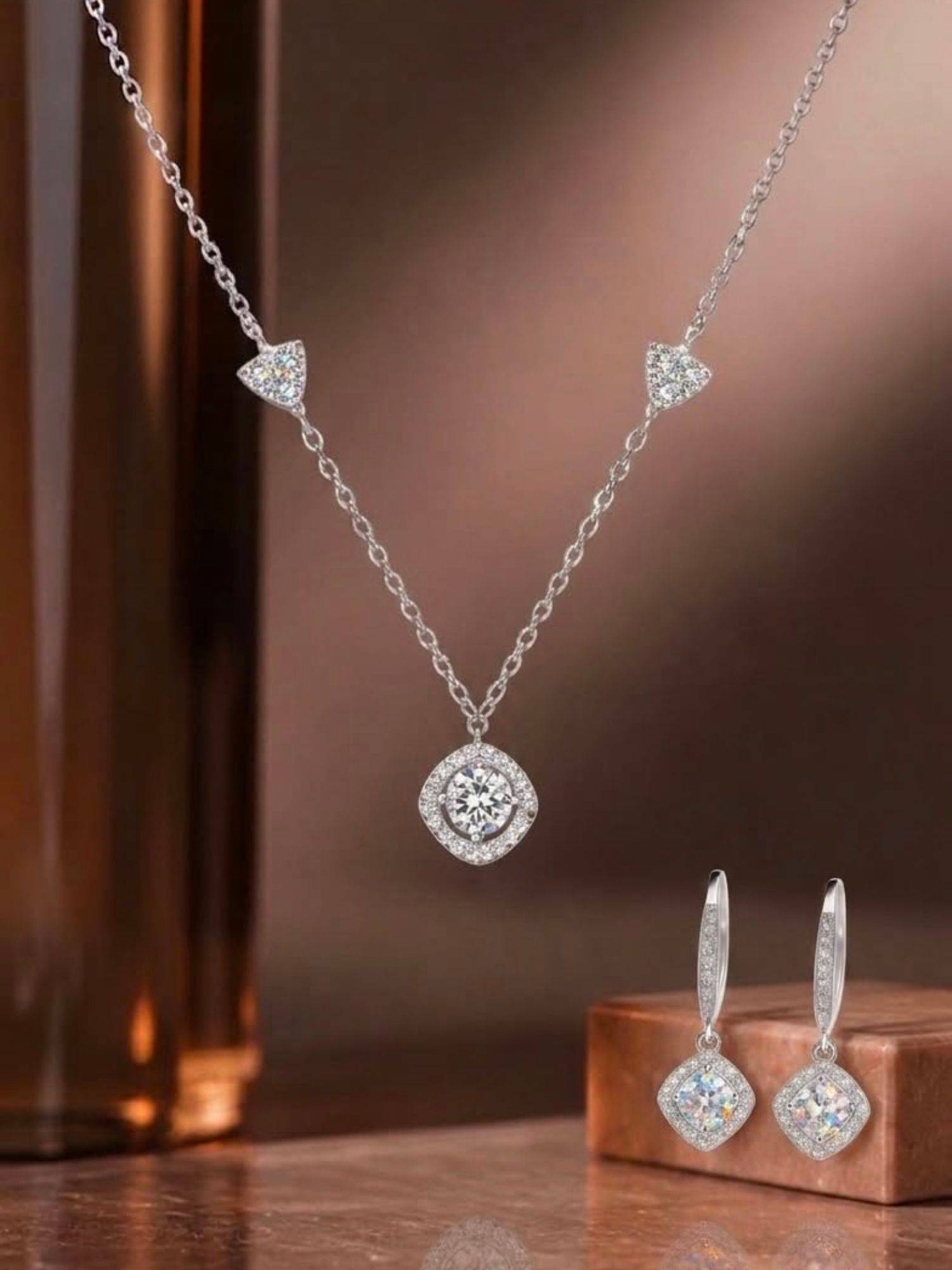 LuxeVogue 925 Sterling Silver Hoop Earrings and Solitaire Necklace Combo