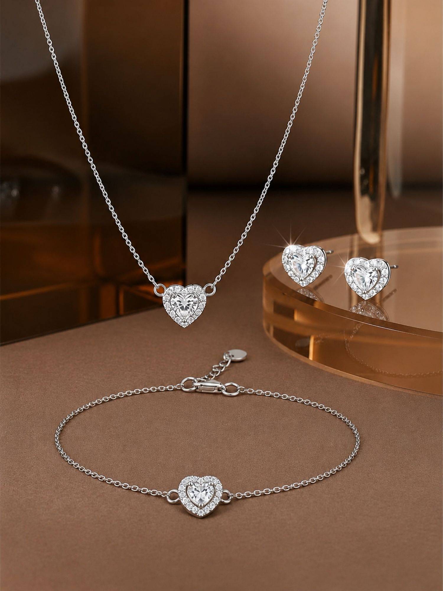 LuxeVogue Timeless 925 Sterling Silver Necklace, Bracelet and Stud Earrings Set