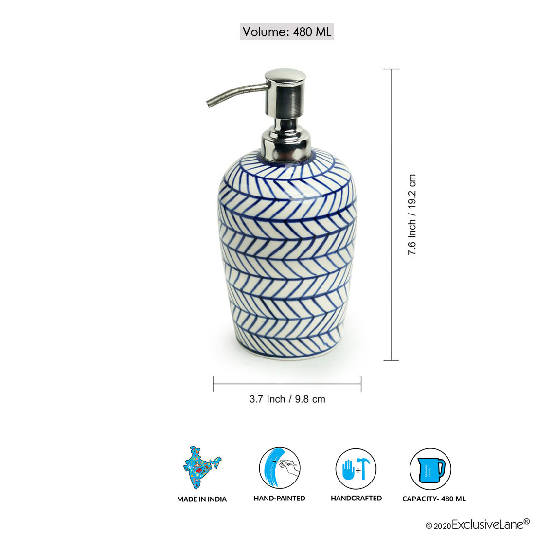 ExclusiveLane Indigo Chevron' Handpainted Ceramic Lotion or Liquid