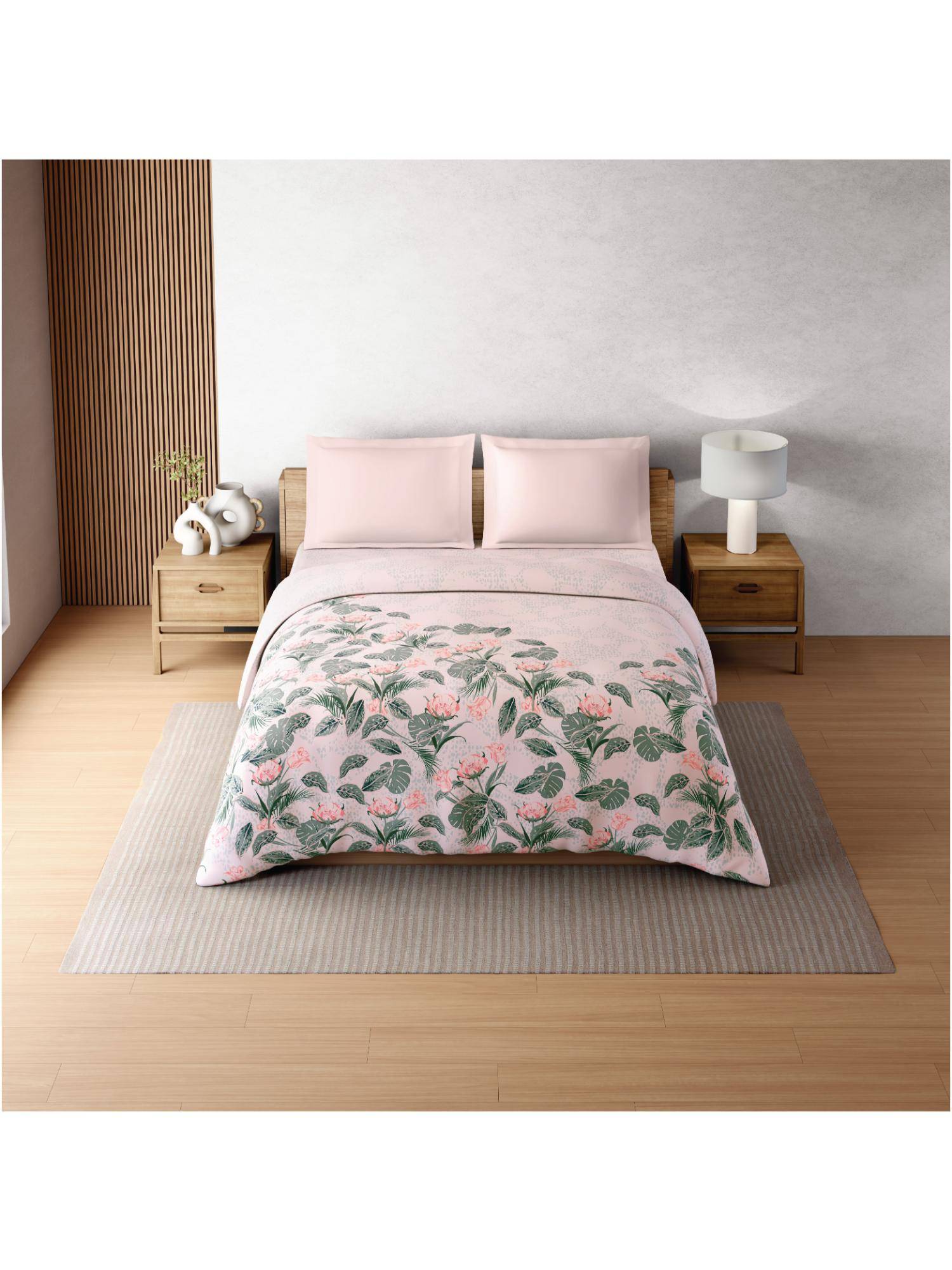 SPACES Zera Hygro Cotton 233 TC Percale Floral Print Premium Double Quilt - Pink