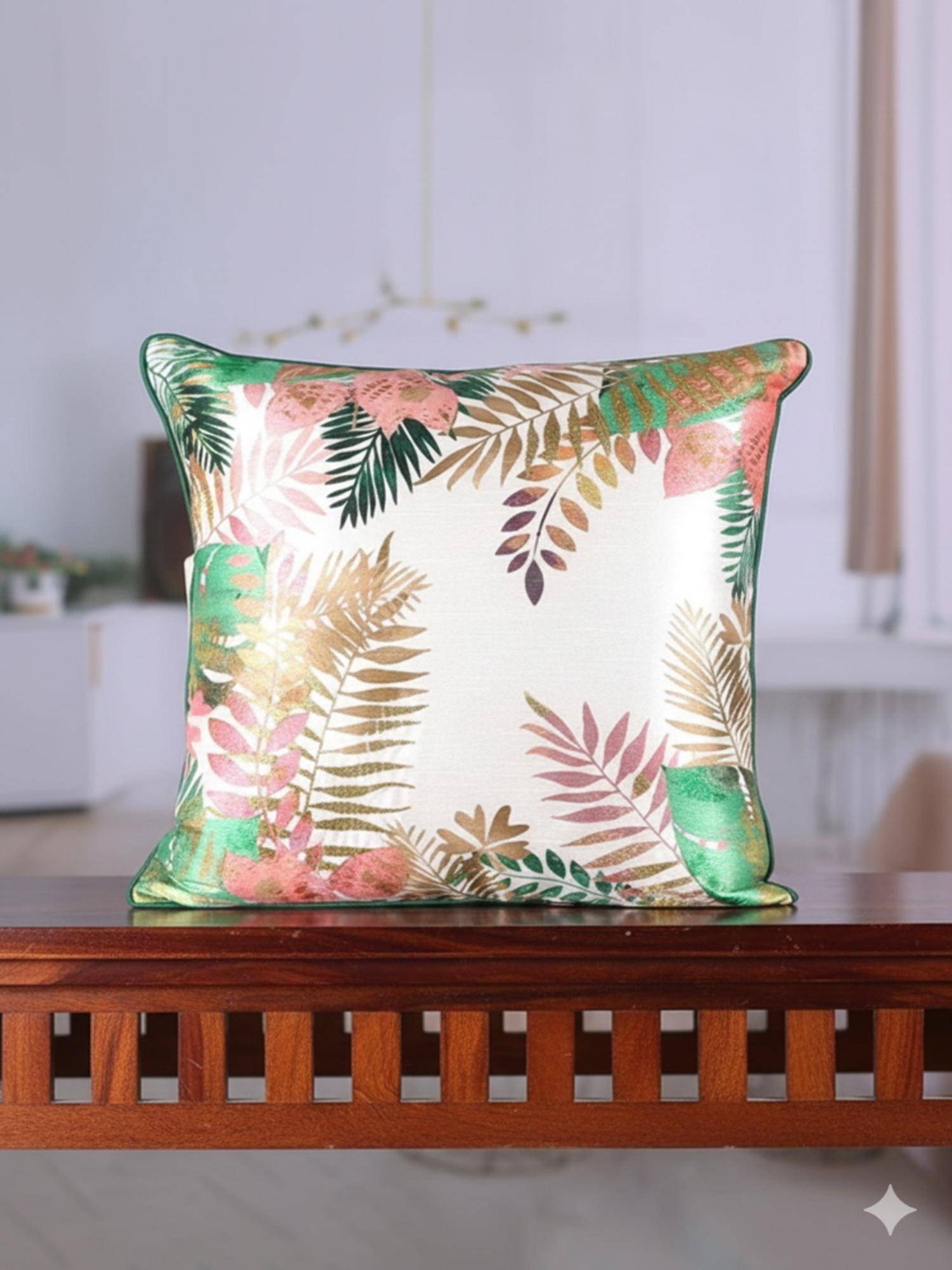 Izaafa Luxe Metallic Tropical Decorative Cushion Cover (18x18 Inches)
