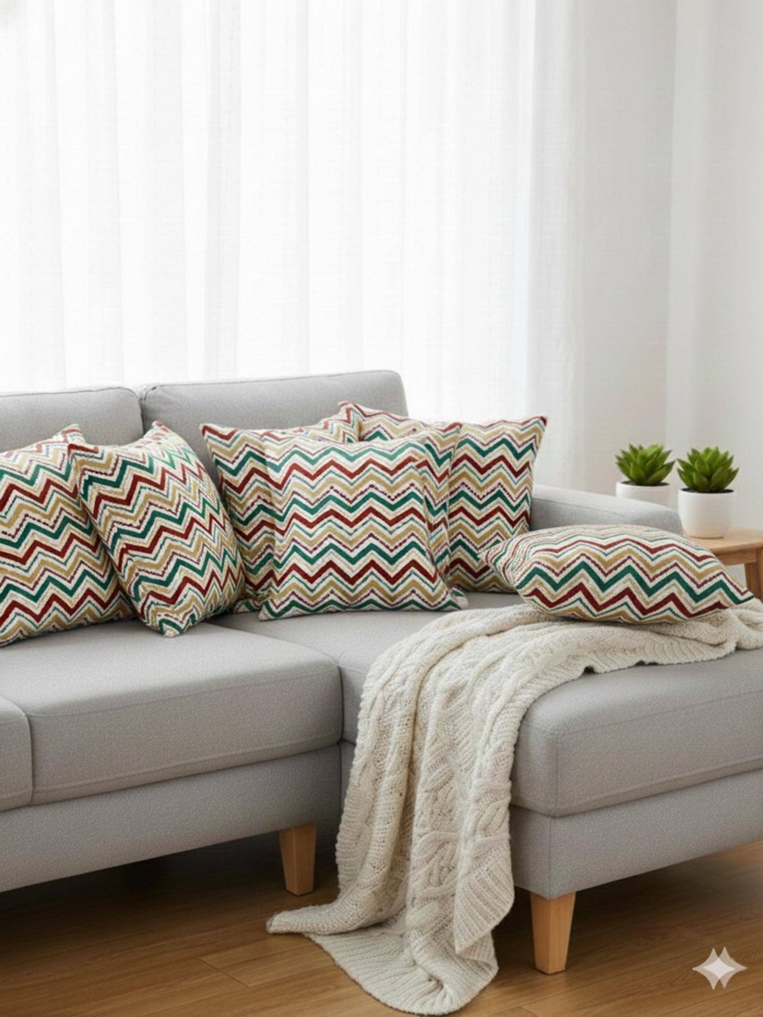 Izaafa Embroidered Chevron Throw Decorative Cushion Covers (18x18 Inches) (Pack of 6)