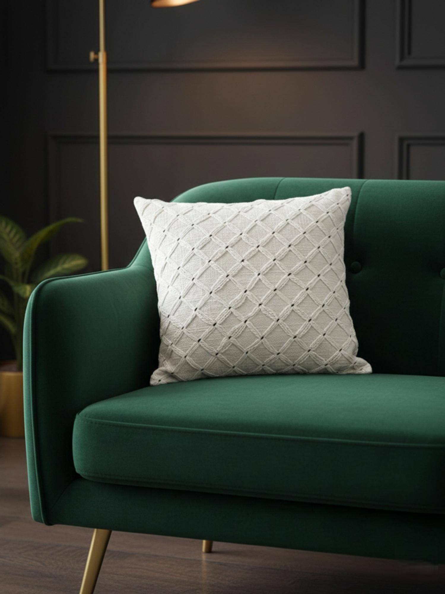 Izaafa Minimalist Diamond Grid Throw Decorative Cushion Cover (18x18 Inches)