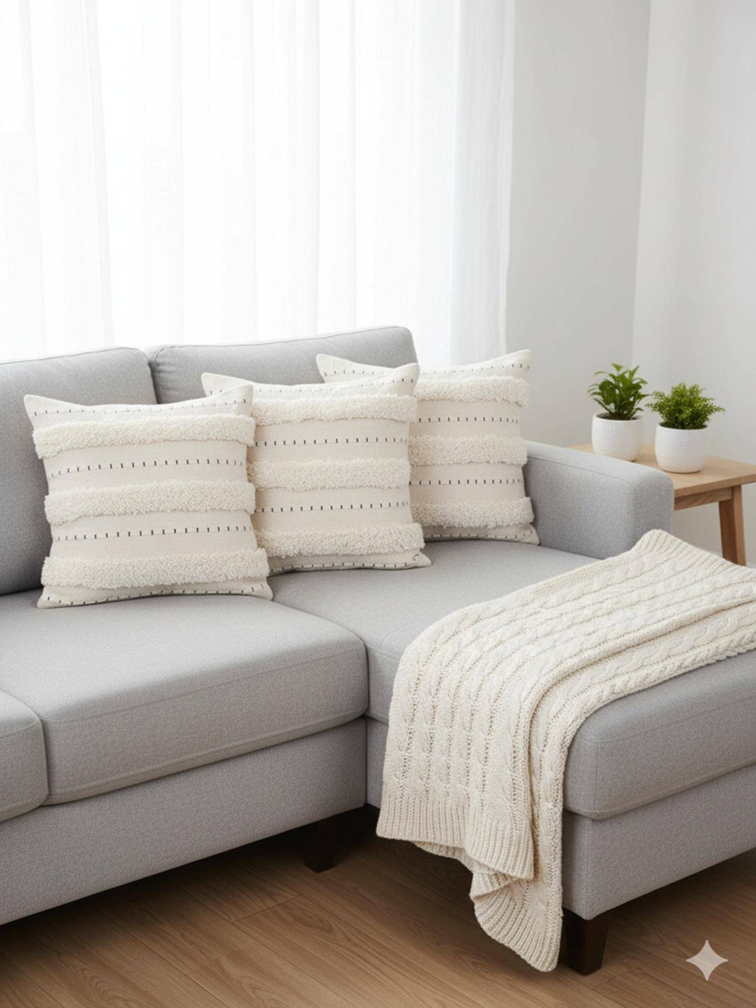 Izaafa High-Texture Boho Throw Decorative Cushion Covers (18x18 Inches) (Pack of 3)