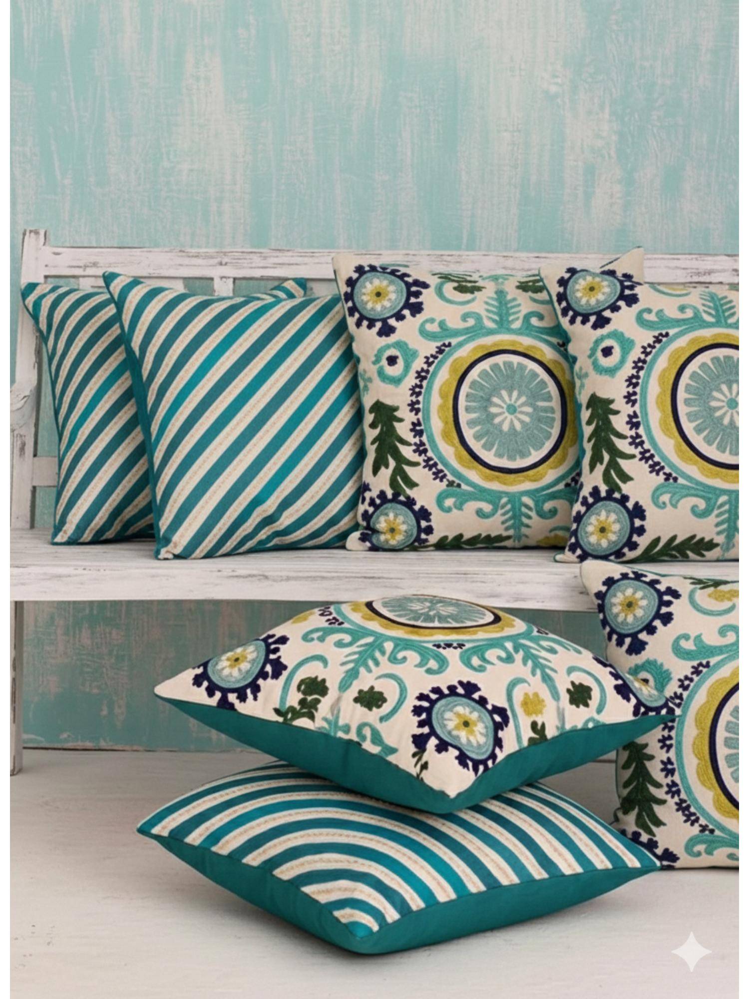 Izaafa Suzani Uzbek Motif Throw Decorative Cushion Covers (18x18 Inches) (Pack of 6)