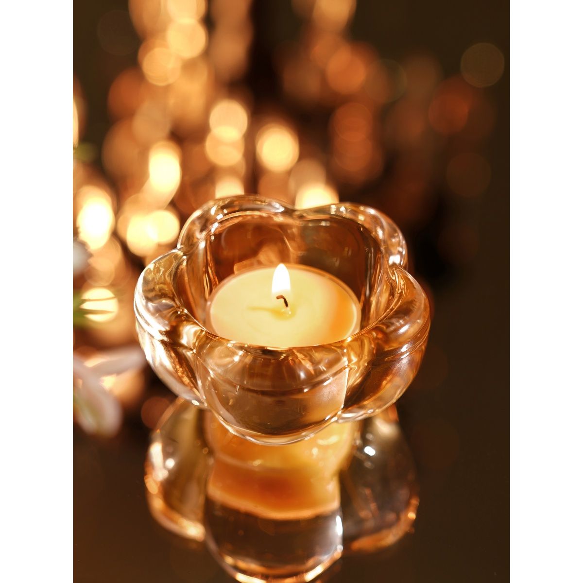 Buy Pure Home + Living Dark Amber Glass Flower Shaped Tealight Holders
