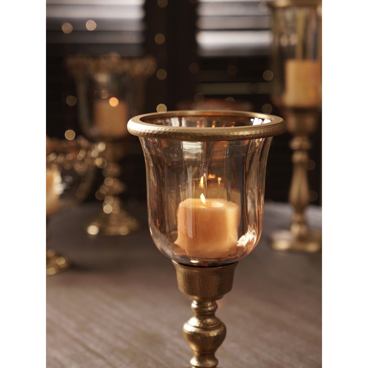 Buy Pure Home + Living Amber & Gold Glass Hurricane Candle Holder Online