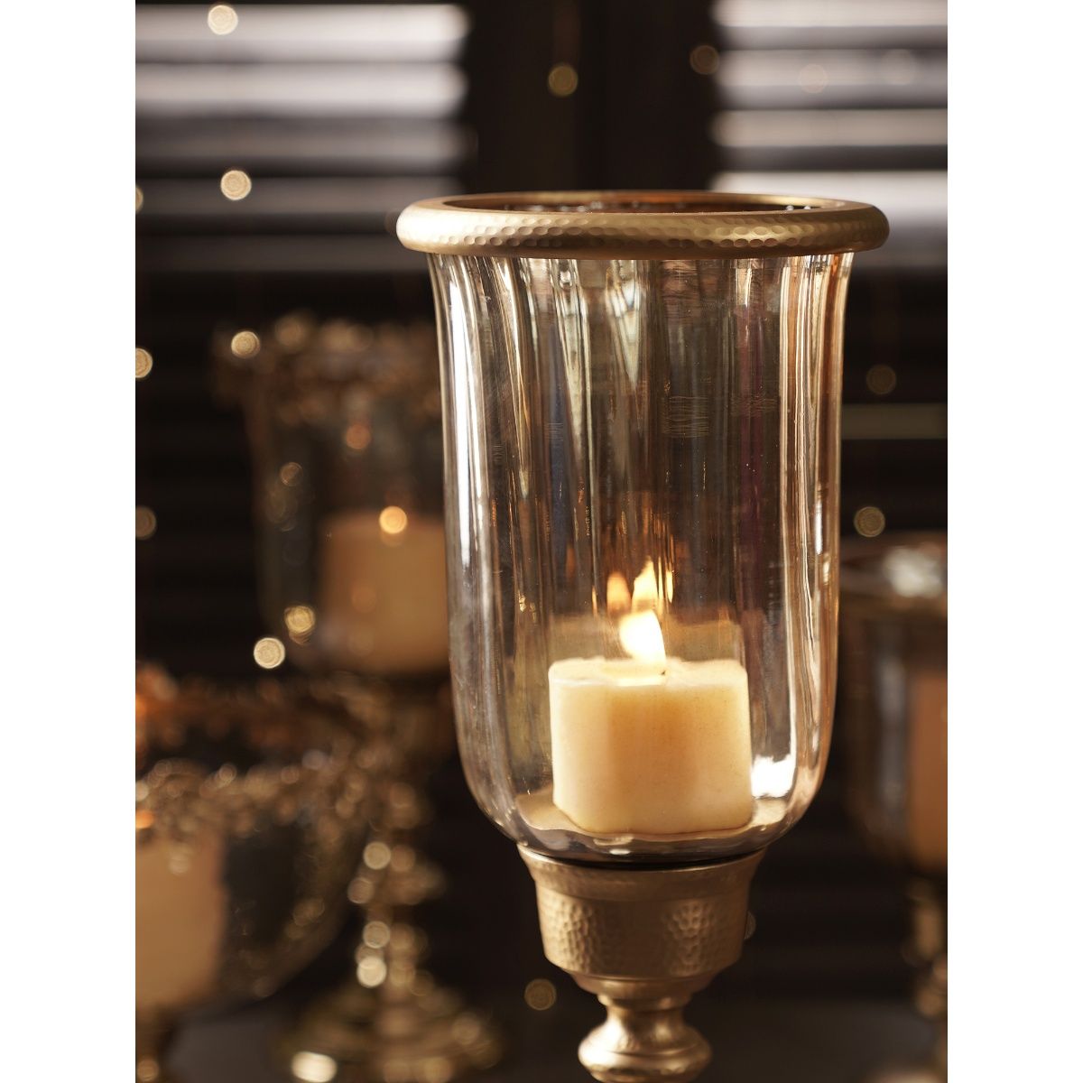 Buy Pure Home + Living Amber & Gold Tall Hammered Glass Hurricane