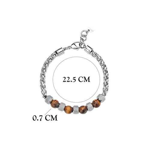 Yellow Chimes Men Silver -Toned Stainless Steel Tiger Eye Stones Bracelet