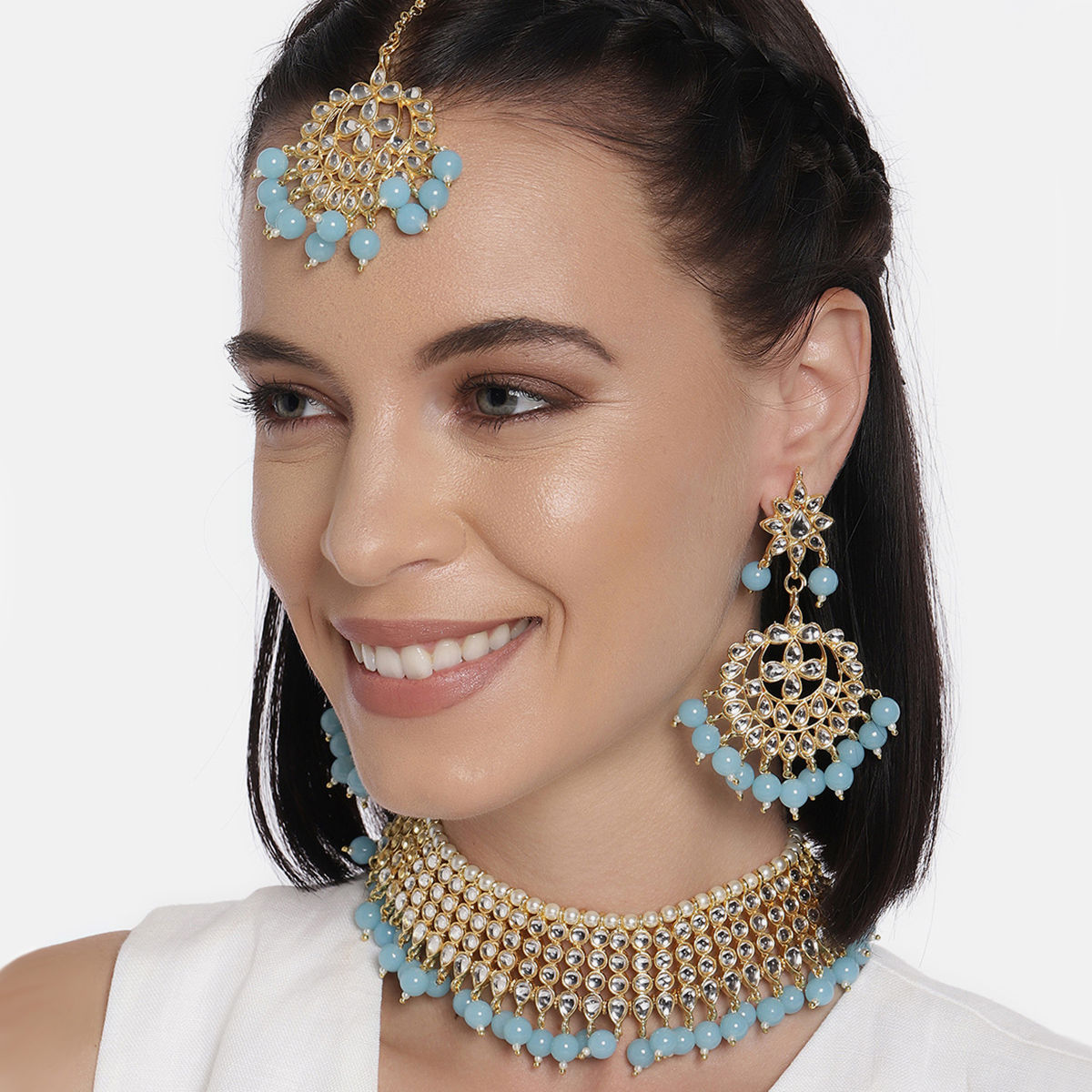 Kundan Earrings Maang Tikka Set For ladies Buy Online  Gehna Shop