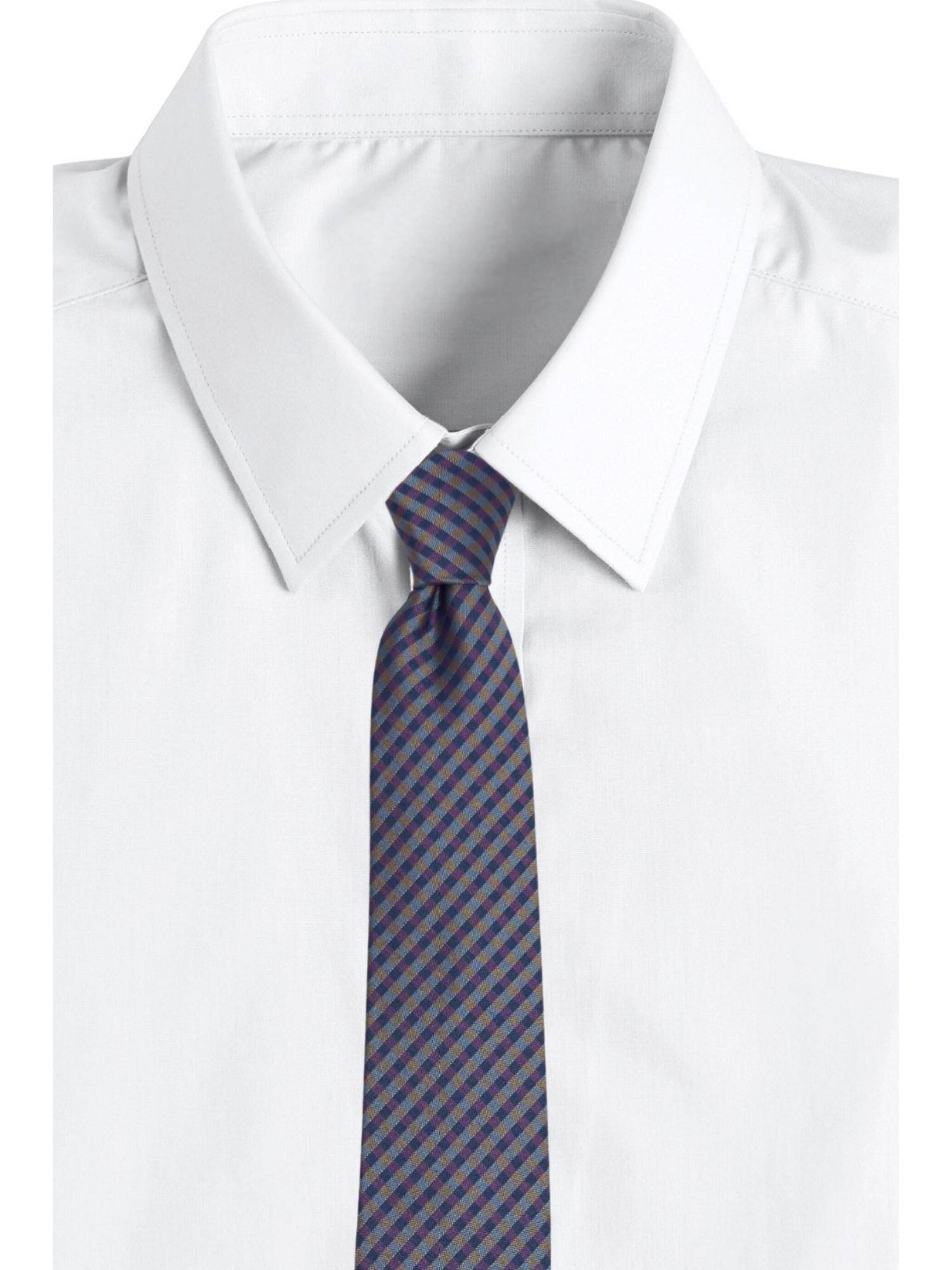 The Tie Hub Blue Purple Silk Tie For Men Elegant Gingham Check Formal Necktie