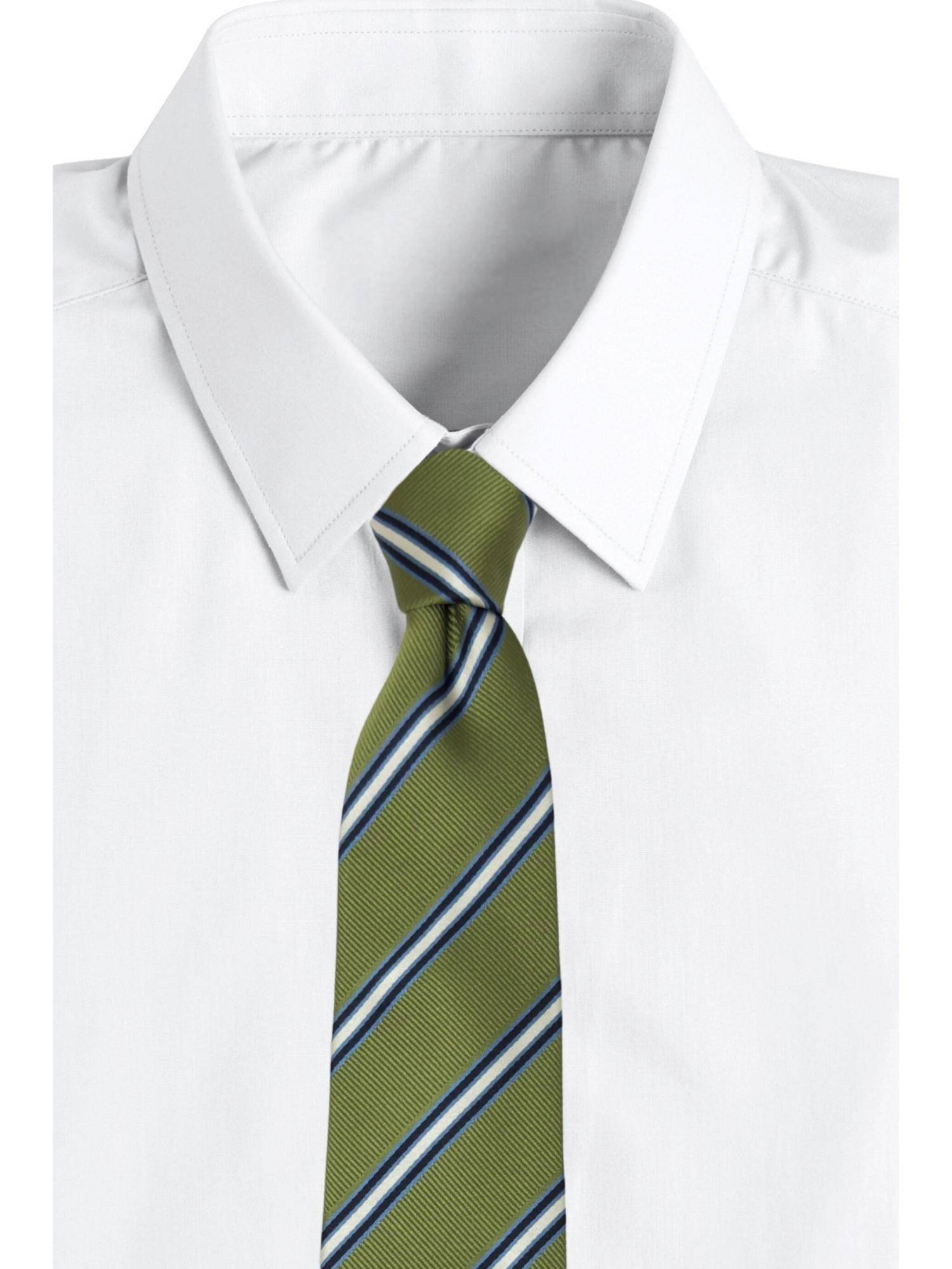 The Tie Hub Olive Green Navy Silk Tie For Men Elegant Striped Formal Necktie