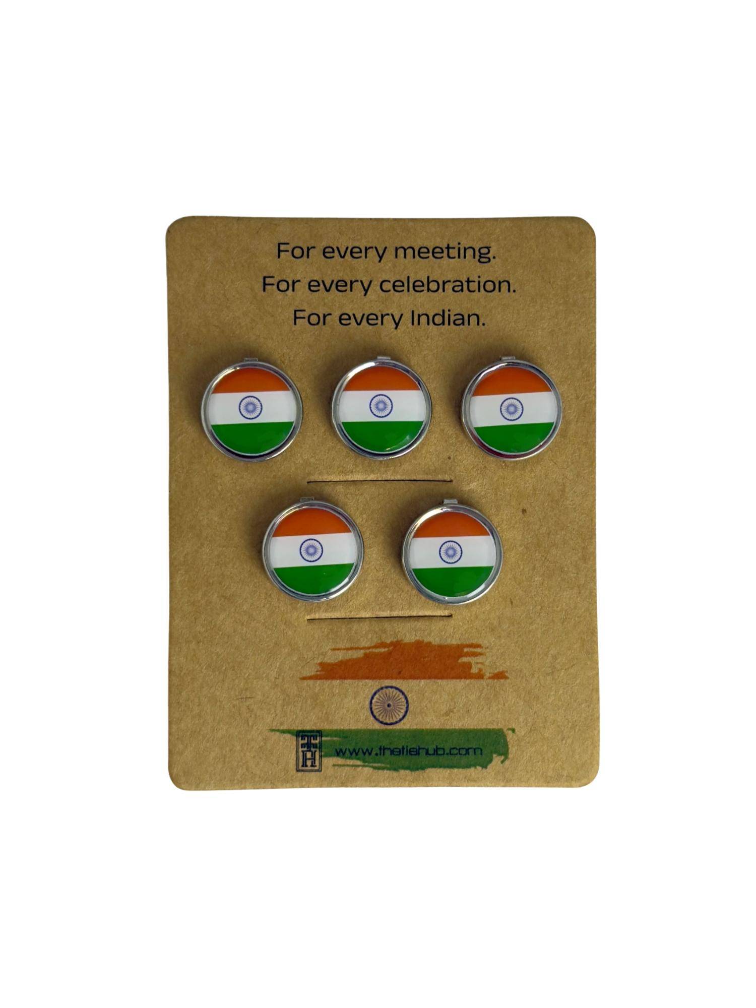 The Tie Hub Silver Indian Flag Brass Button Cover Men Pack of 5