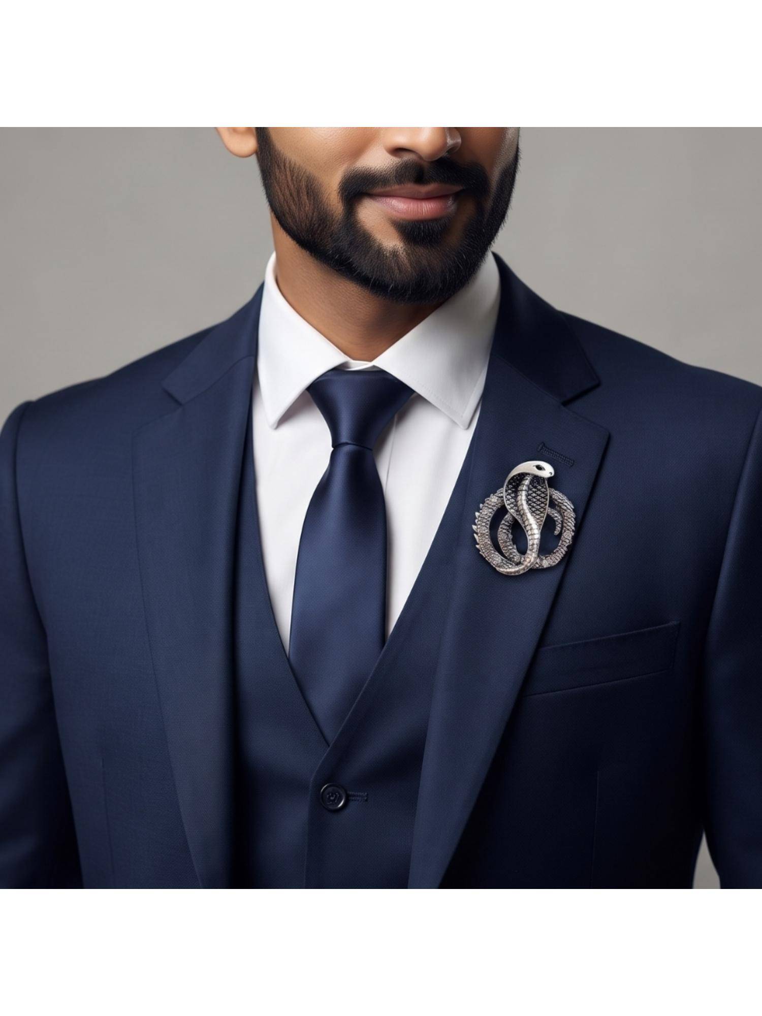 The Tie Hub Mens Silver Brass Cobra Snake Lapel Pin