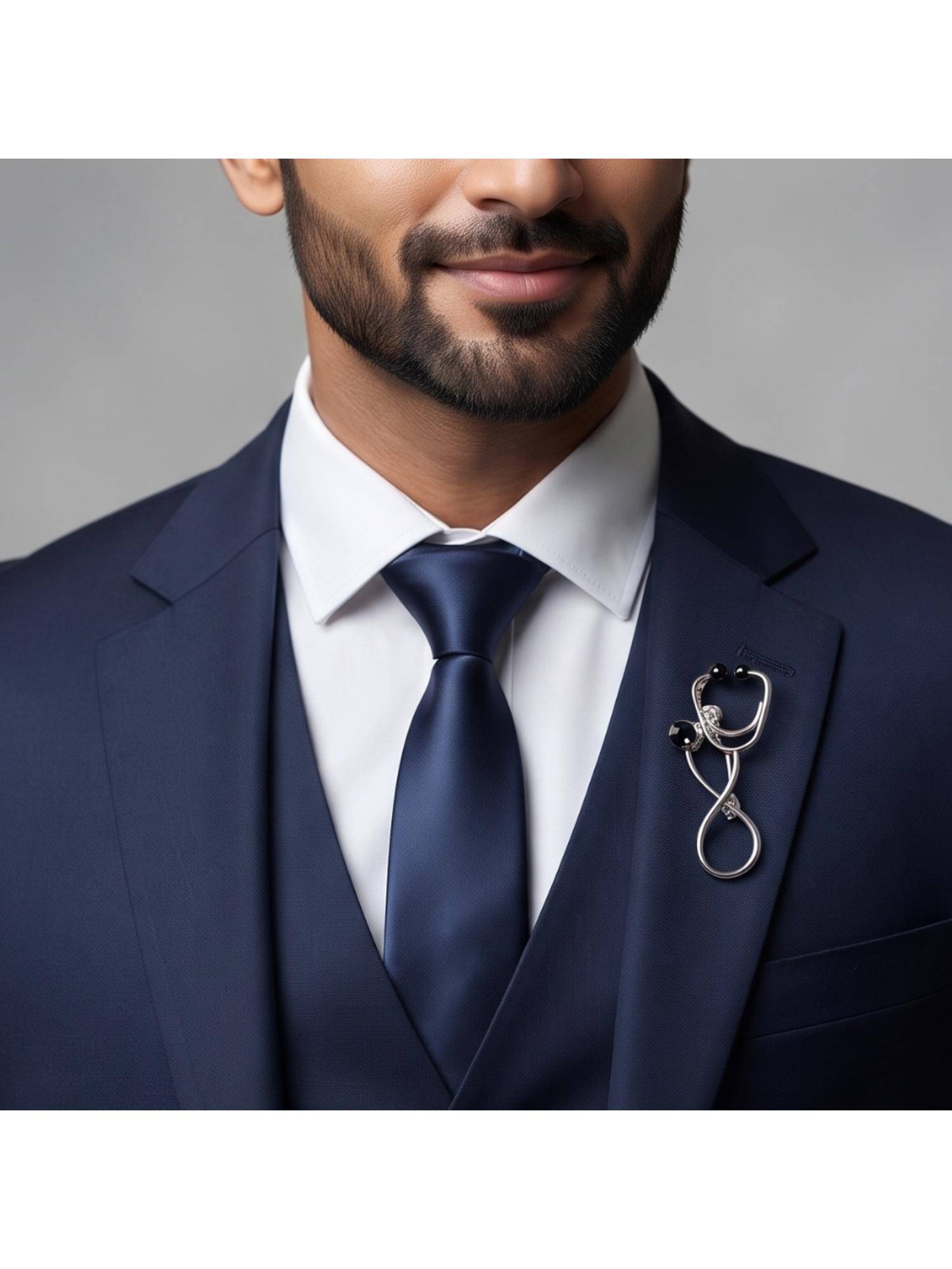The Tie Hub Mens Silver Brass Medical Stethoscope Lapel Pin