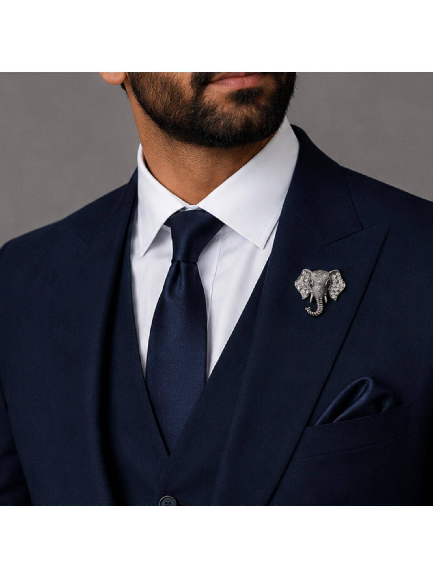 The Tie Hub Mens Silver Brass Elephant Head Lapel Pin