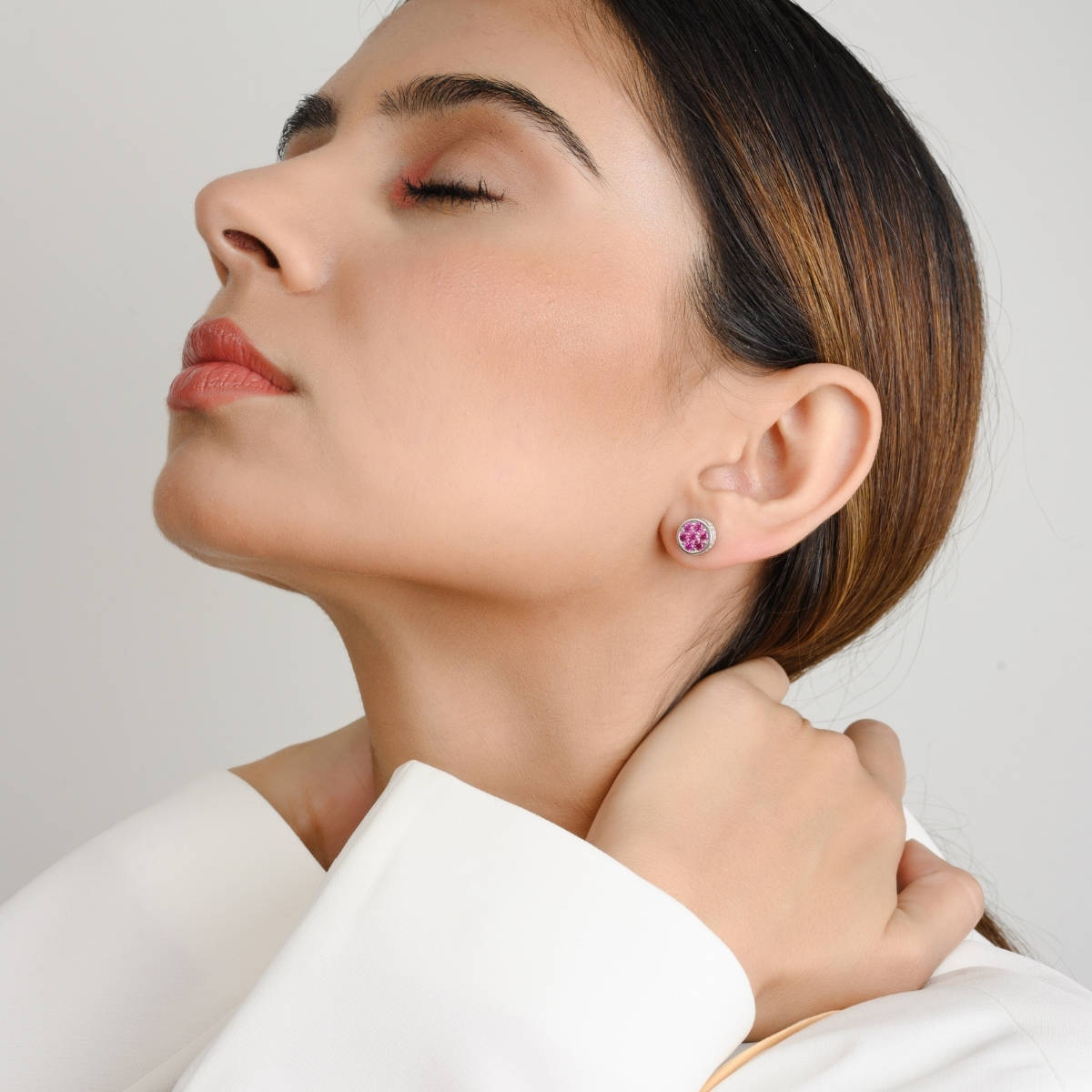 METALM Rose Pink CZ Diamond Dainty Studs in 925 Silver